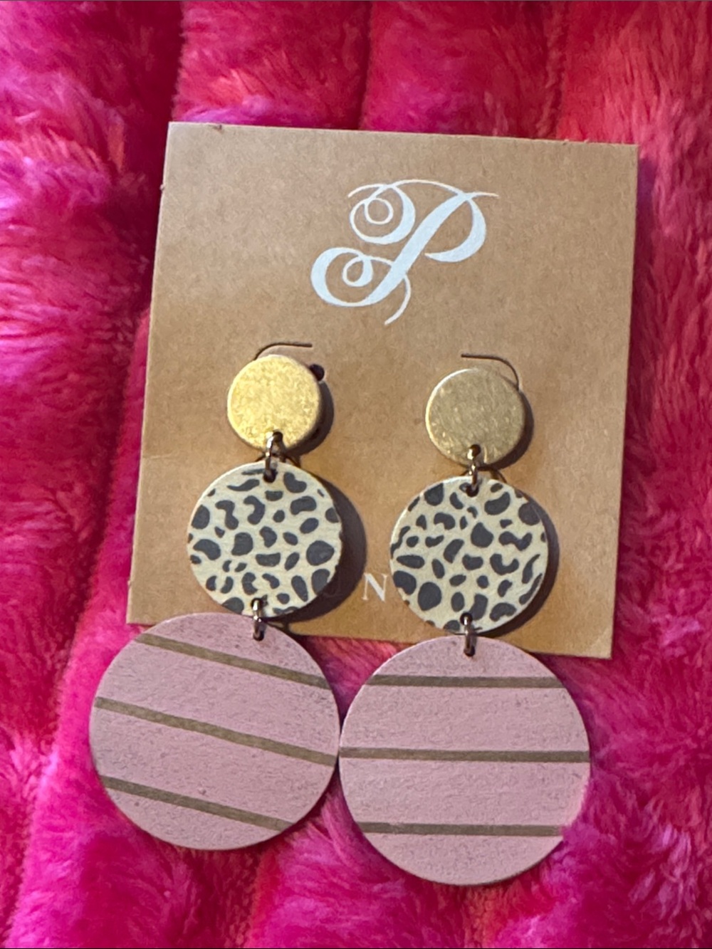 Plunder Pink and Gold Leopard-Accent Dangle Earrings